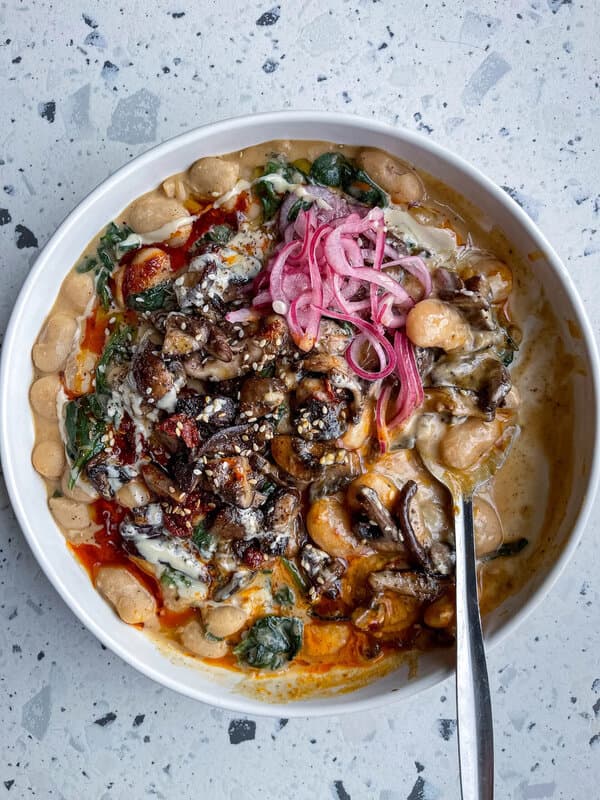 Creamy Tahini Beans with Mushrooms